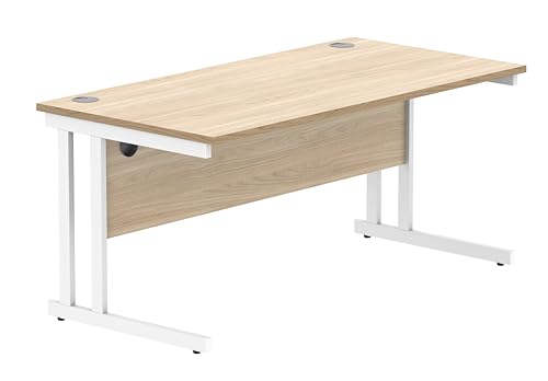 Office Hippo Essentials Rectangular Writing Computer Work Place, Home Office Desk with Cable Port Management, Wood, Canadian Oak, 160x80cm