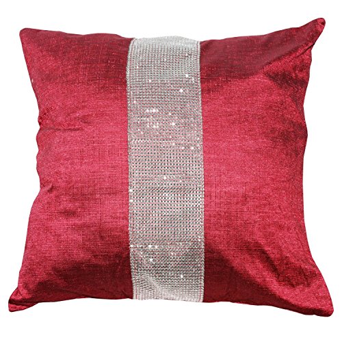 Emma Barclay Eclat - Diamante Panel Velvet Cushion Cover in Red - 17x17 (43x43cm)