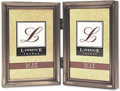 Lawrence Frames 11535D Antique Pewter Hinged Double 3x5 Picture Frame - Beaded Edge Design