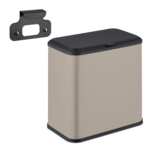 Relaxdays Hanging Rubbish Bin, 5L, Waste Container for Cupboard, Kitchen & Bathroom, Metal & Plastic, Rectangular, Beige