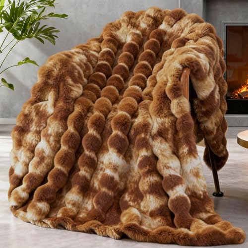 Faux Fur Throw Blanket for Couch, Cozy Fuzzy Fluffy Soft Plush Thick Bubble Sherpa Blanket for Sofa Bedroom Living Room, Mothers Day Birthday Gifts for Women Home Decor