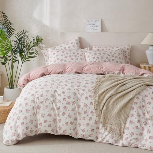 TISPLR King Duvet Cover Set Floral Soft Brushed Microfiber Crinkle Gauze 3 Pieces King Bedding Garden Style Flower Pattern King Duvet Cover Floral with Zipper Closure, Luxury Breathable Comfy