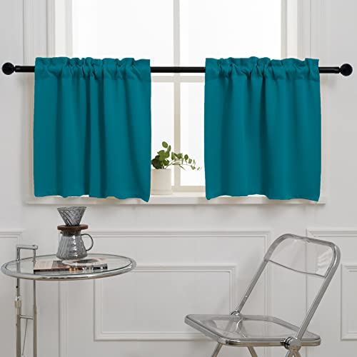 "Pickluc Teal Cafe Curtain (Half Window) 36 Inches Length, Rod Pocket Small Kitchen Curtain, Short Blackout for Small Window, 30"" Wide and 36"" Long, 2 Panels"