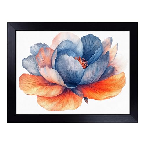 Lap Tray with Bean Bag Cushion, Peony Flower Painting - Handmade in the UK, Raised Wooden Edge, Padded Cushion, Heat-Resistant Wipe-Clean Surface, for Meals, Laptops and Crafts