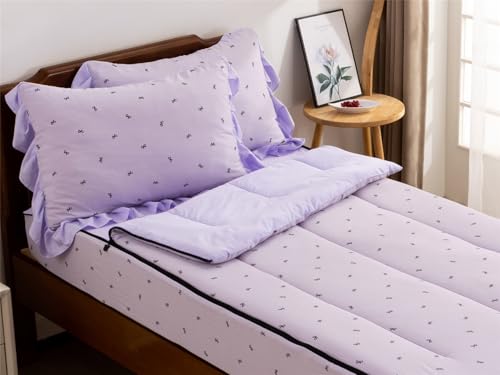 NTBED Black Bow Printed Zipper Bedding Sets Twin for Kids Girls Lightweight Microfiber Butterfly Comforter Set with Fitted Sheet Pillow Covers,Purple