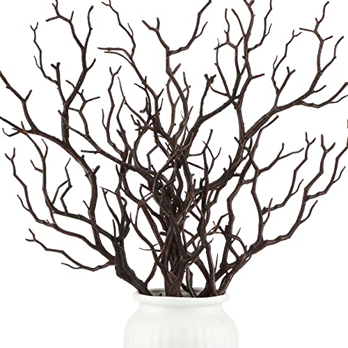 Geosar Plastic Manzanita Branches Artificial Fake Antler Shaped Tree Branch Small Decorative Plant Twigs Branch for Wedding Table Decor Baby Shower Party Supplies (Dark Brown, 10 Pieces)