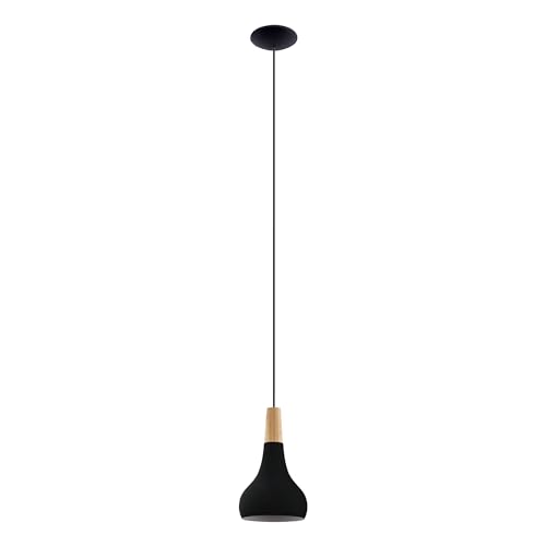 Eglo Pendant Lighting Sabinar, Ceiling Light Fitting, FSC100HB, Hanging lamp for Dining and Living Room Made of Black Metal and Natural Wood, E27 Socket, Ø 7 in