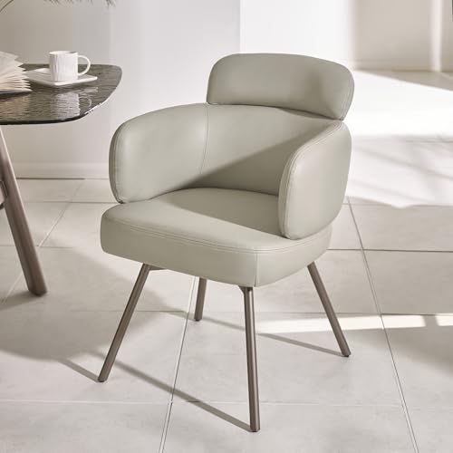 Julian Bowen Callisto Dining Chairs - Set of 2 Beige 180° Swivel Office Chairs with Armrests, Modern Rotary Chair with Faux Leather Upholstery & Taupe Metal Legs - H88cm x W62cm