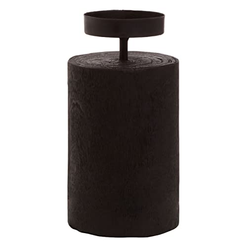 Premier Housewares/Large Candle Holder/Wooden Tea Light Candle Holders/Black Tealight Holders/Modern Wooden Candle Holder/Minimalist Candlestick Holders / W8 x D8 x H16cm