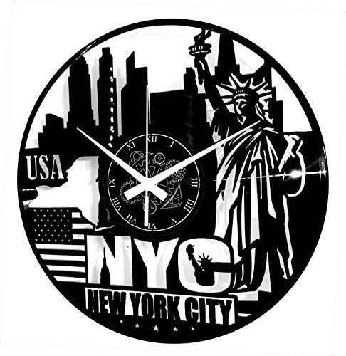 Instant Karma Clocks - New York City Wall Clock - Statue of Liberty and Skyline Design - Silent Quartz Movement - Perfect for Travel Lovers, Urban Spaces and American Decor