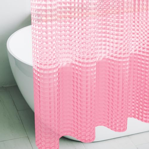 Eazzier Bath Blush Pink 3D Crystal Plastic Shower Curtain Liner, 72x72 Inch Thin Lightweight Plastic Bathroom Shower Showroom Inner Curtain with Rustproof Metal Grommet Holes and Weighted Magnets