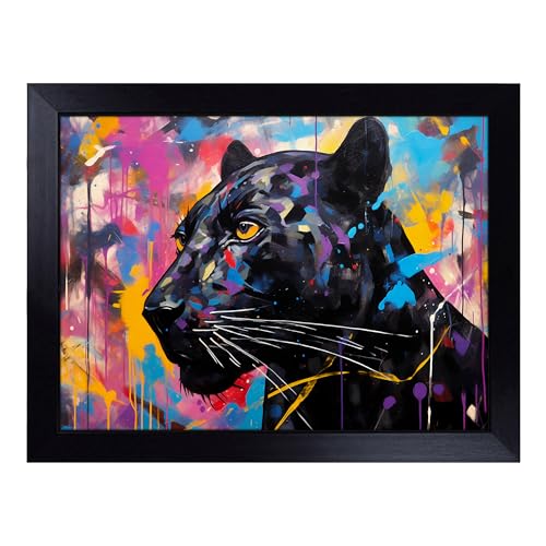 Lap Tray with Bean Bag Cushion, Panther Abstract - Handmade in the UK, Raised Wooden Edge, Padded Cushion, Heat-Resistant Wipe-Clean Surface, for Meals, Laptops and Crafts