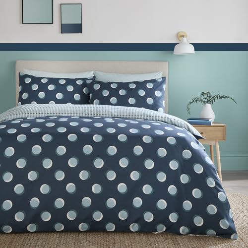 Fusion Polka Spots Duvet Cover Set King 230 x 220cm – Blue Polycotton Easy Care Bedding with Playful Spot Print, Includes 2 Pillowcases