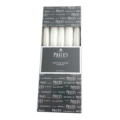 Prices Venetian 10 Inch Dinner Candle Wrapped Box of 10 - White