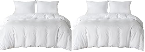 Good Nite Single Duvet Bedding Cover Set Duvet Cover with 2pcs Pillowcases Soft Microfibre Polyester Duvet Cover Sets （White） (Pack of 2)