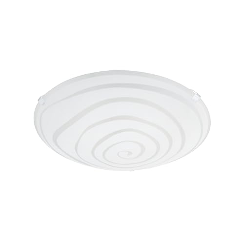 Eglo LED Ceiling Light Fixture Ceprano, Flush Mount lamp, Office Lighting, Round Kitchen lamp, White Metal and Glass, E27 Socket, Ø 24.5 cm