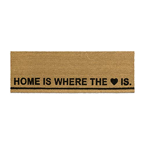 "Relaxdays Extra-Long Coir Doormat 40 x 120 cm""Home is Where the Heart is"" Welcome Mat for Indoors and Outdoors, Anti-Slip Coconut Fibre Floor Mat, Natural"