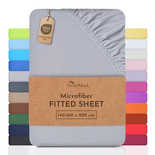 NatureMark Microfiber Fitted Sheet – Soft, Breathable & Comfortable – With Elastic Band – 140 x 200 cm – Silver Grey