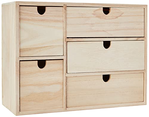 Artemio 14002158 Wooden Storage Box with Drawers, Brown, 35 x 15 x 26 cm