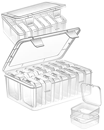 Mathtoxyz Bead Organiser Storage Box, 31 Pcs Small Plastic Storage Boxes Clear Clay Beads Storage Containers Case with Hinged Lid and Rectangle for Craft DIY Diamond Small Parts Rhinestone
