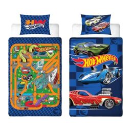 Hot Wheels Officially Licensed Playful Design Single Duvet Cover Set - Reversible 2 Sided Cars Bedding Including Matching Pillow Case - Perfect For Kids Bedroom