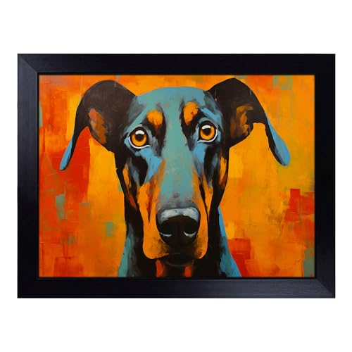 Lap Tray with Bean Bag Cushion, Doberman Abstract - Handmade in the UK, Raised Wooden Edge, Padded Cushion, Heat-Resistant Wipe-Clean Surface, for Meals, Laptops and Crafts