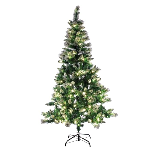 The Christmas Workshop 70809 6ft Pre-Lit Snow Tipped LED Christmas Tree - Artificial Indoor Decoration - 560 Hanging Spaces & 180 LEDs - 8 Separate Light Functions - Includes Folding Metal Stand