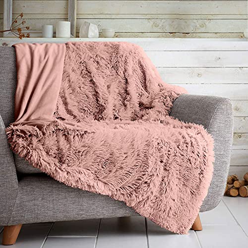 Gaveno Cavailia Hugg and Snugg Teddy Fleece Sofa Bed Blanket, Super Soft Fluffy Easy Care Decorative Throw, Cosy Warm Settee ThrowOver, Double 150x200 cm, Blush Pink