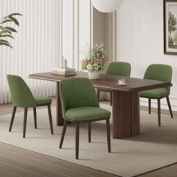 MALOL Thick Wood-base Dining Chairs Set of 4, Upholstered Kitchen Chairs with Solid Wood Legs and Thick Seat Cushion, Modern Dining Room Chairs for Kitchen Dining Room Restaurant, Green