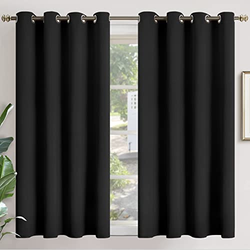 YoungsTex Black Blackout Curtains 54 Inch Long - Short Thermal Insulated Drapes with Grommet Room Darkening for Basement Bedroom Bathroom Window, 2 Panels, 52 x 54 Inch