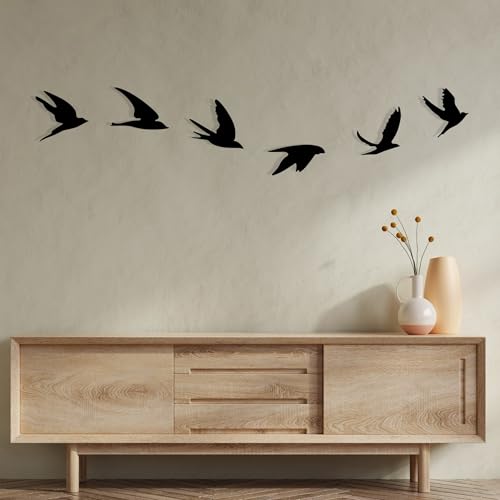Elegant Black Metal Bird Wall Decor (6 Pieces) - 100% Metal, 1.2 mm Thickness - Perfect for Home, Office & Garden - Unique Decorative Accessory