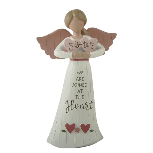 Feather & Grace Sister Angel Figurine ??? Handcrafted Resin Ornament with Pink Wings and Heart Plaque, Sentimental Gift for Sisters, 14cm Collectible Decor