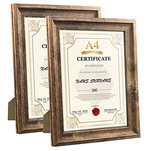 PETAFLOP Rustic Picture Frame A4 (21 x 29.7 cm) Set of 2, Wall and Table Picture Frames, Brown