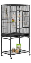 Yaheetech Budgie Cage 62 x 43 x 136 cm with Detachable Rolling Stand Black - Bird Cage, Parakeet Cage, Cockatiel Cage, Powder-Coated Wrought Iron, Escape-Proof Latch, Bar Spacing 10mm