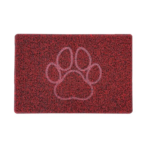Nicoman PAW Embossed Shape Door Mat-Trapper Jet-Washable Doormat-(Use Indoor or Sheltered Outdoor), Small (60x40cm), Red with Black