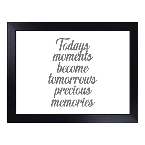 Lap Tray with Bean Bag Cushion, Precious Memories Typography Quote - Handmade in the UK, Raised Wooden Edge, Padded Cushion, Heat-Resistant Wipe-Clean Surface, for Meals, Laptops and Crafts