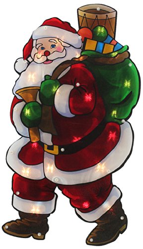 WeRChristmas Pre-Lit 45 cm Santa Double Sided Window Silhouette Christmas Decoration with Sack Full of Presents