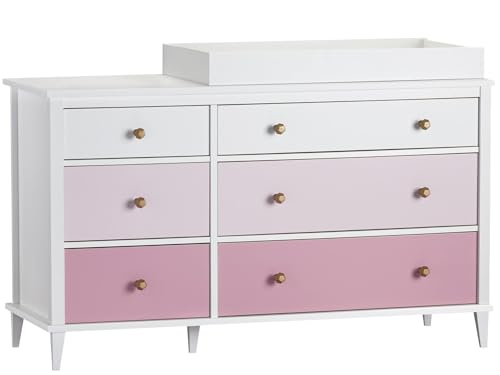 Dorel Home Furnishings Poppy 6 drawers Dresser with Changer White/Pink, 48x136x90cm (DxWxH)
