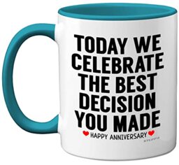 Stuff4 Anniversary Mug for Her or Him, Funny Coffee Mug for Women and Men - Gifts Girlfriend, Presents Boyfriend, Perfect Anniversary Christmas Valentines Birthday, 11oz Ceramic Light Blue