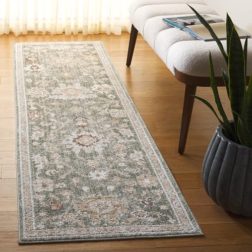 SAFAVIEH Traditional Rug for Living Room, Dining Room, Bedroom - Hazel Collection, Medium Pile, in Green and Beige, 61 X 244 cm