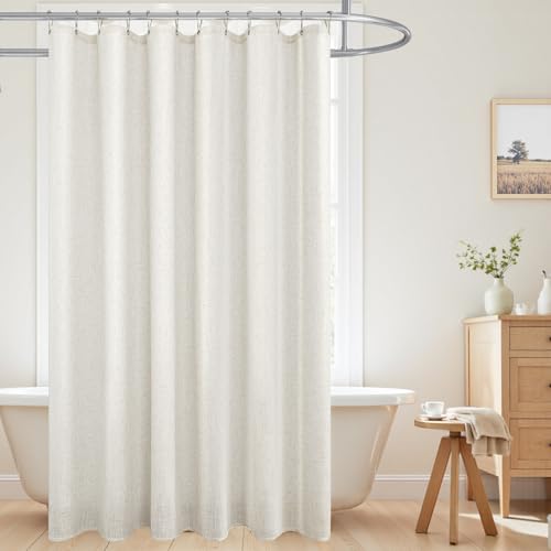 KOUFALL Extra Long Shower Curtains 84 Inch Length for Bathroom Waterproof XLong Duck Cloth Rustic Fabric Elegante Linen Shower Curtain Liner Set with Hooks