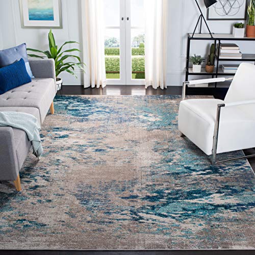 Safavieh Boho Rug for Living Room, Dining Room, Bedroom - Madison Collection, Short Pile, in Blue and Grey, 200 x 200 cm