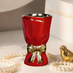 Wancetang 7 Inch Red Ceramic Vase for Centerpiece, Bow Ceramic Vases Home Decor, Small Modern Vase for Office Shelf, Western Desk Decor, Windowsill, Bathroom Counter, Centerpiece Table Decorations
