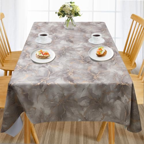 AIRCOWRIE Waterproof Vinyl Tablecloths, Heavy Duty Oil Spill Proof Plastic Table Cloth with Soft-Touch Finish, Wipe Clean PVC Table Cover for Indoor and Outdoor Use (Brown Floral, 54?????108???, Rectangle)