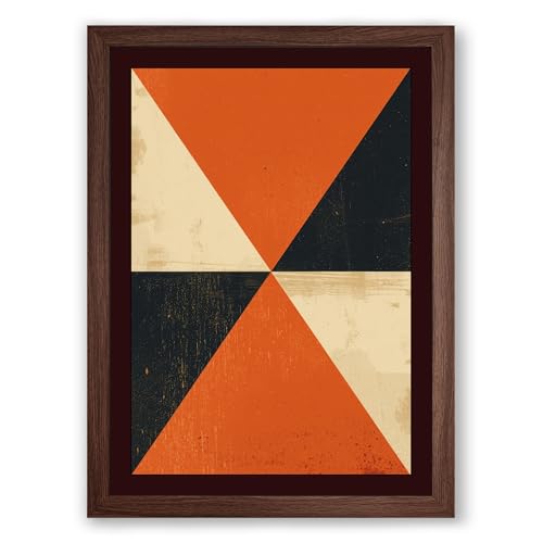 Geometric Pinwheel Mid-Century Framed Wall Art Print A3 (42×29.7cm) Walnut, Wall Decor for Living Room, Bedroom, Office & Home, Ready to Hang, Art Gift