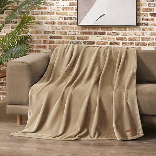 "Lucky Brand Solid Plush 50""X70"" Throw Blanket, Doe Brown - Soft, Cozy, and Timeless Comfort"