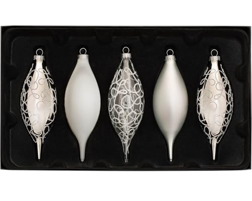 WeRChristmas Glass Baubles, Black/White, 5-Piece