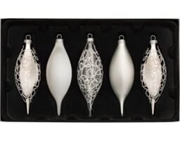WeRChristmas Glass Baubles, Black/White, 5-Piece