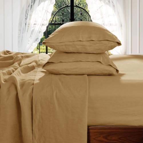 Shilucheng 100% French Linen Sheets - California King Size Bed Sheets, Breathable & Cooling Pure Linen Sheets,Soft Durable and Tear Resistant -16 Inch Deep Pocket - 4Pcs (Rust, California King)