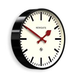 NEWGATE® Putney wall clock - Large retro inspired modern station clock - 45cm - Deep gloss black metal case with red hands - Industrial mid-century style for kitchen, living room or office